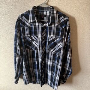 Studio 10 Black and Blue Plaid Button Down Shirt